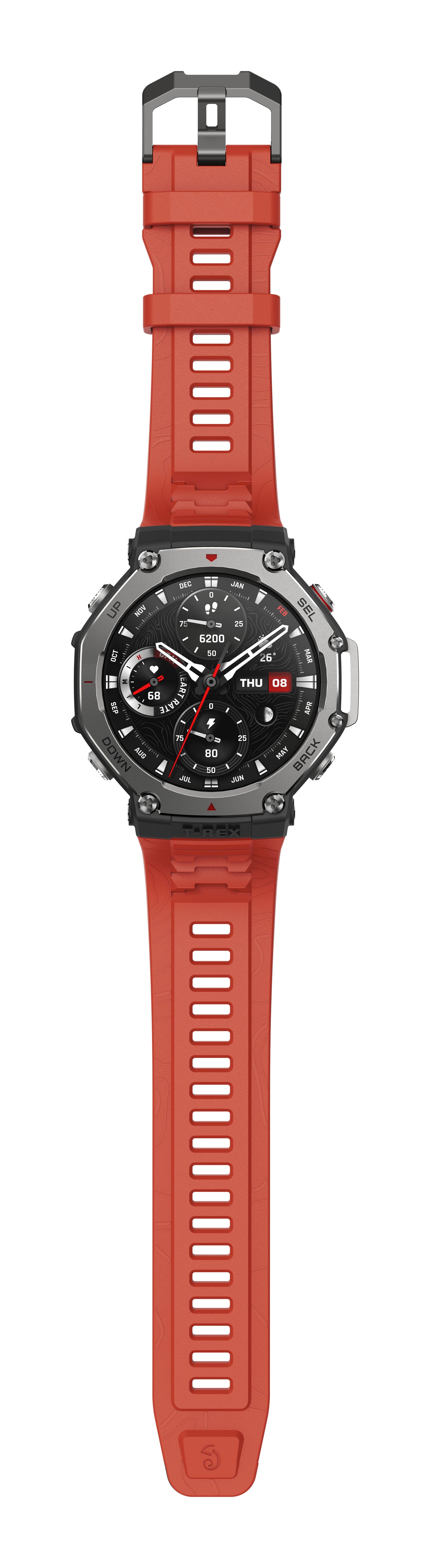 Amazfit T-Rex 3 Lava 3,81 cm (1.5") AMOLED 48.5 mm Numérique 480 x 480 pixels Écran tactile Noir, Acier inoxydable GPS (
