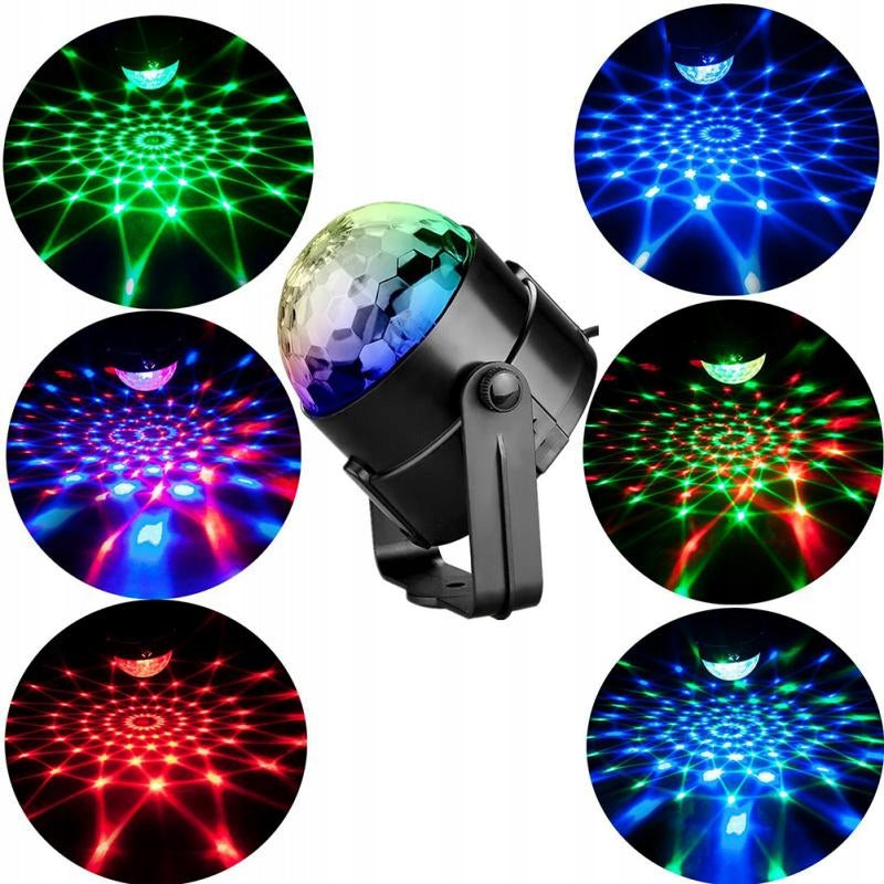 PROJEKTOR DYSKOTEKOWY KULA DISCO OBROTOWA LASER REFLEKTOR LED RGB + PILOT