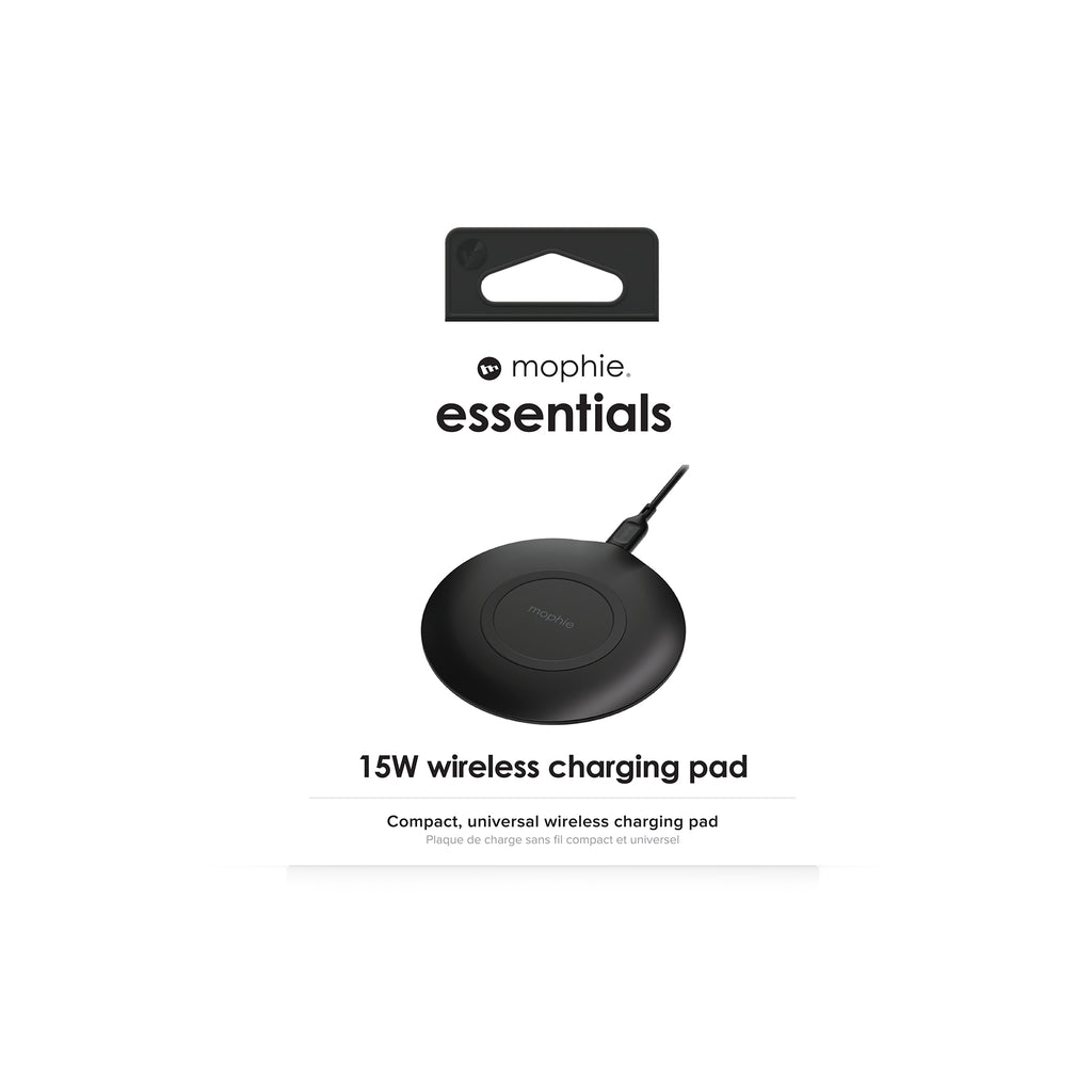 mophie Essentials Wireless Charging Pad 15W, Chargeur sans fil USB pour Smartphone, Noir