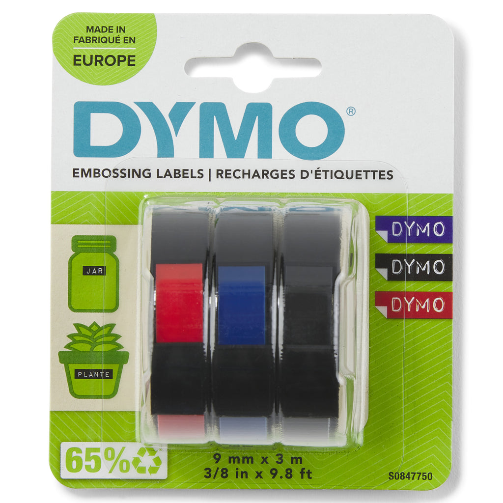 DYMO Ruban de Marquage 3D Authentique | 9 mm x 3 m | RougeNoir et Bleu | autocollantes | Lot de 3 Étiquettes de marquage en vinyle