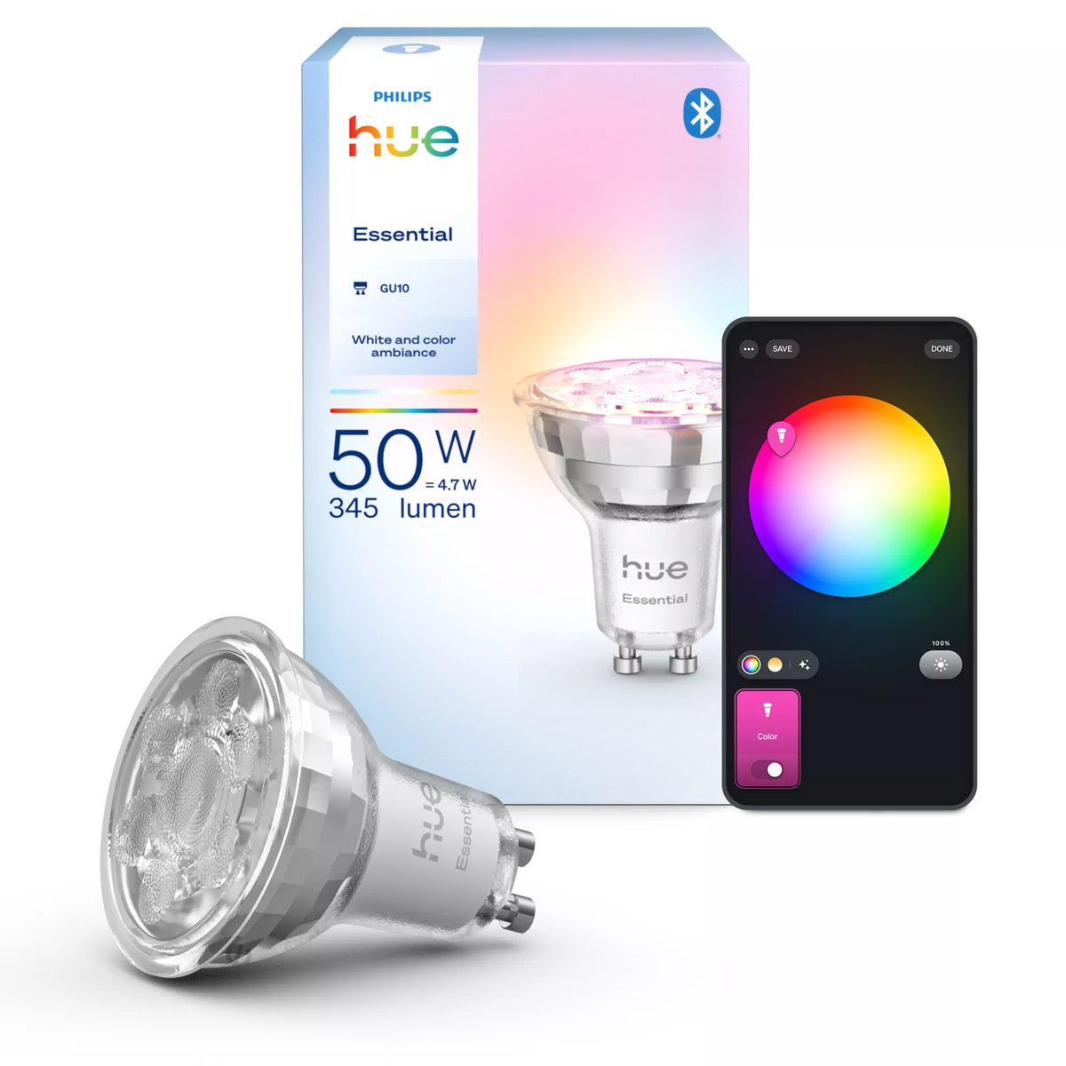 Philips Hue White and Color ambiance GU10 - Spot connecté Essential - 345 lm - 4,7 W