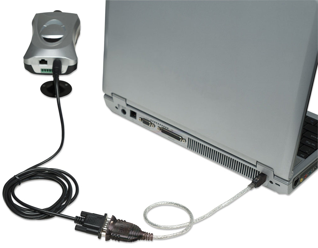 Manhattan Convertisseur USB-A vers Série RS232/COM/DB9, FTDI FT232RL, 45 cm, Mâle à Mâle, Noir/Argent
