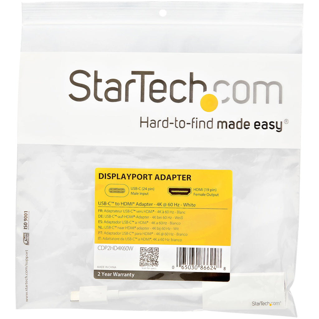 StarTech.com Adaptateur USB-C vers HDMI 4K 60 Hz, Blanc