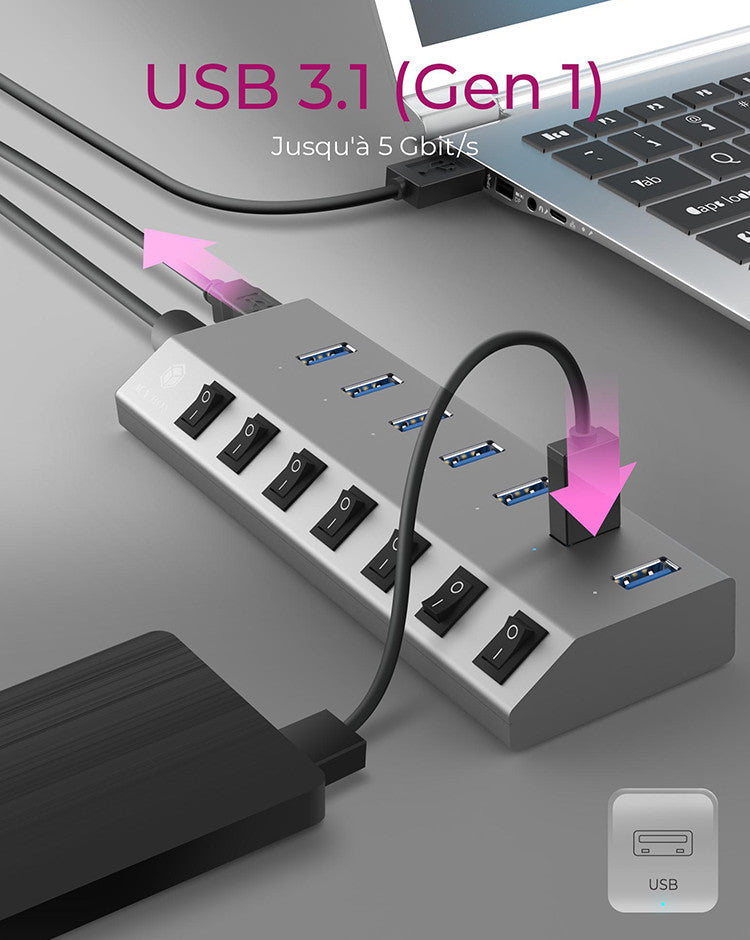 ICY BOX IB-HUB1701-C3 USB 3.2 Gen 1 (3.1 Gen 1) Type-B 5000 Mbit/s Anthracite - vue 4