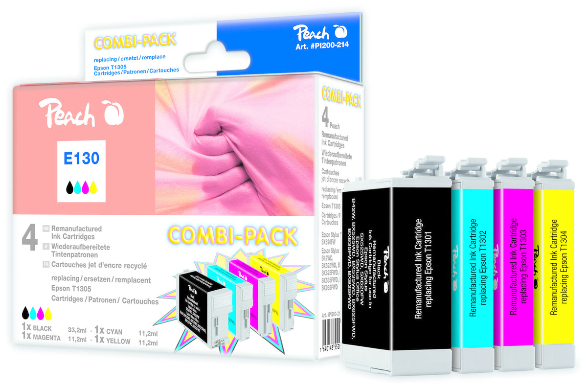 Peach 314791 Cartouches d'Encre, Pack de 4 (Noir, Cyan, Magenta, Jaune)
