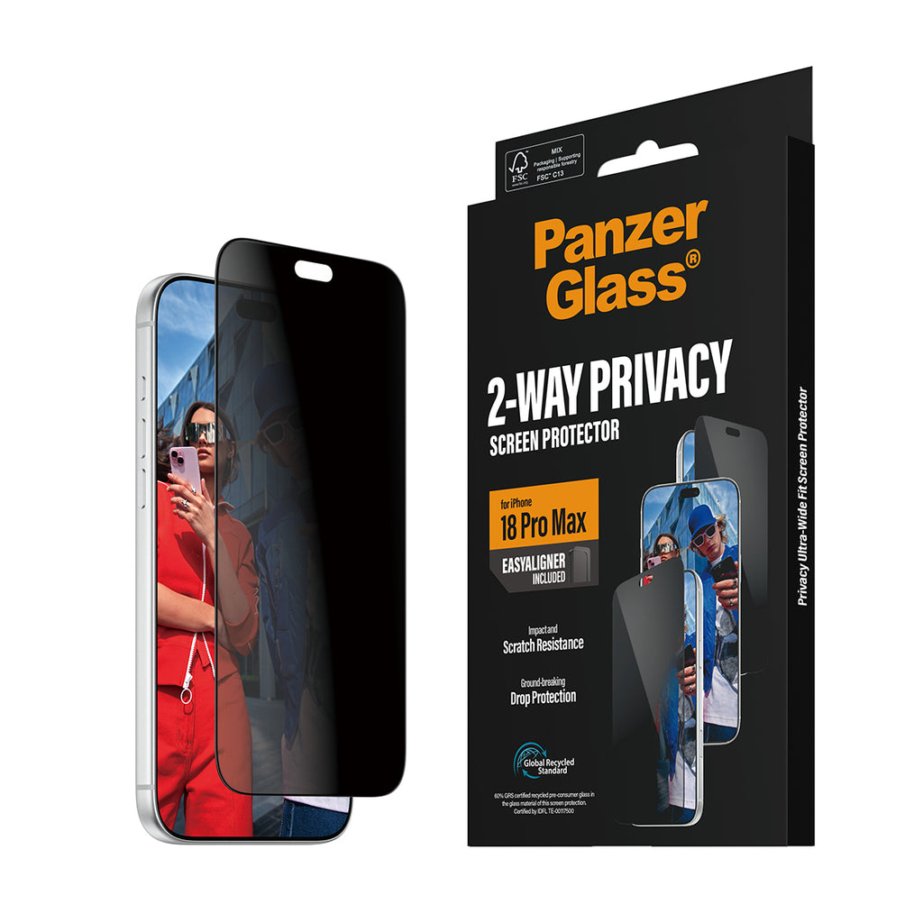 PanzerGlass ® 2-Way Privacy Screen Protector iPhone 2026 Pro Max | Ultra-Wide Fit w. EasyAligner Protection d'écran tran