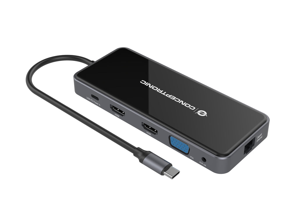 Conceptronic DONN15G Station d'accueil USB 3.2 Gen 1 Type-C, Gris
