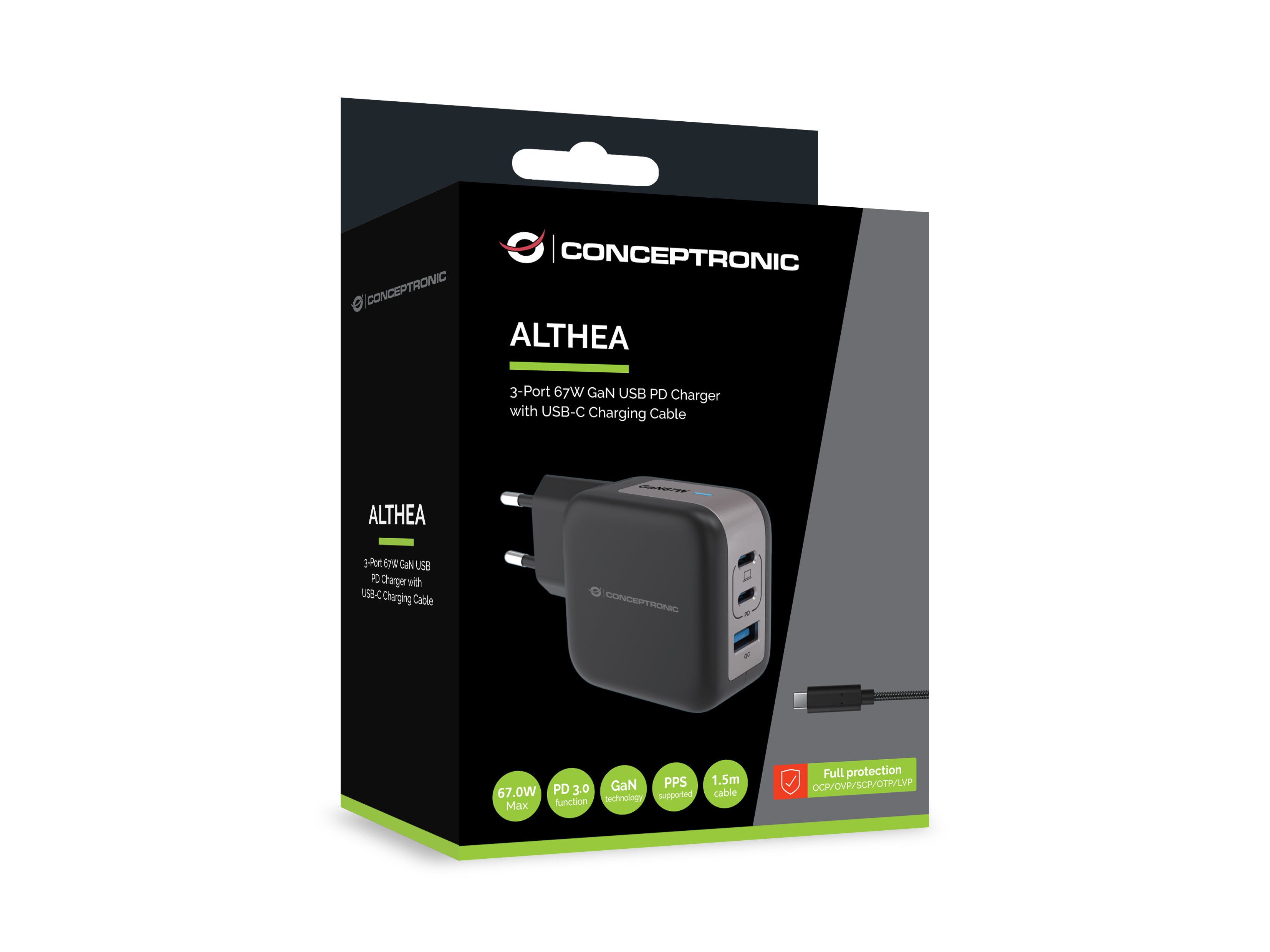 Conceptronic ALTHEA17B chargeur d'appareils mobiles Universel Noir Secteur Charge rapide Intérieure