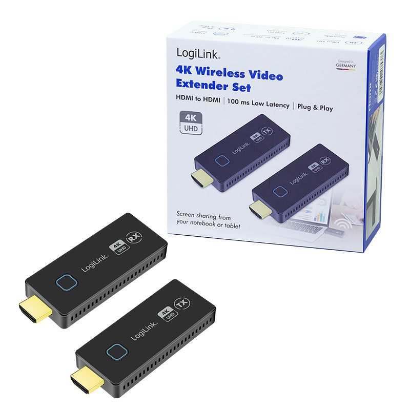 LogiLink HDW0102 Extension Audio/Vidéo Émetteur et Récepteur AV, 4K, Noir