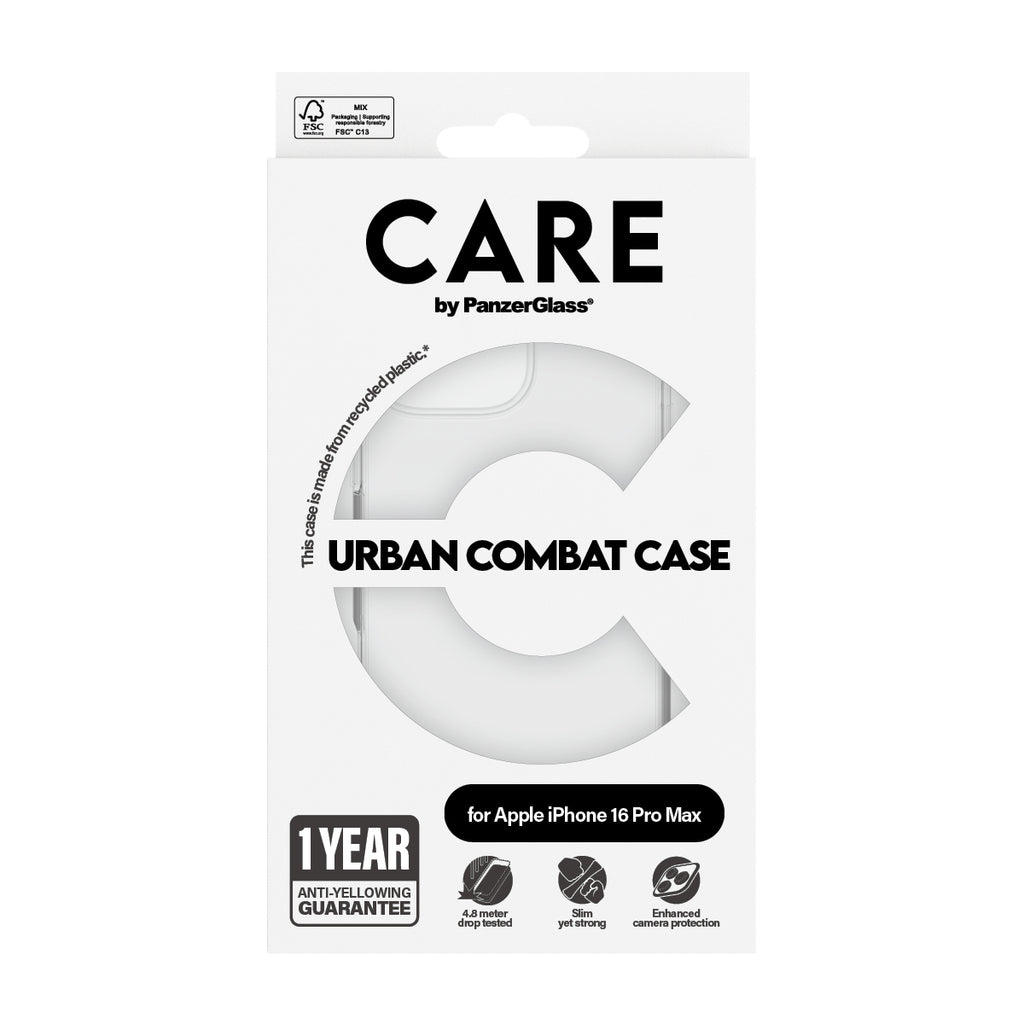 PanzerGlass CARE Urban Combat Case Transparent pour iPhone 16 Pro Max, Coque de Protection
