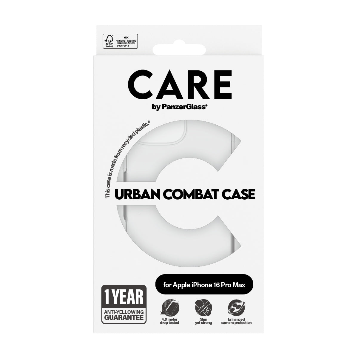 PanzerGlass CARE Urban Combat Case Transparent pour iPhone 16 Pro Max, Coque de Protection