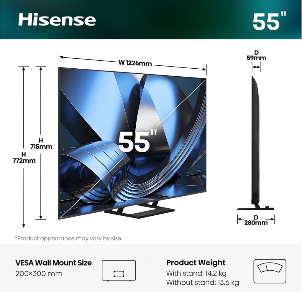Hisense 55U7SE 139,7 cm (55") 4K Ultra HD Smart TV Wifi Noir