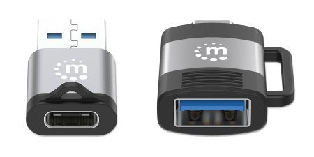 Manhattan Kit 2 pièces : adaptateurs USB-C vers USB-A et USB-A vers USB-C, conversions mâle/femelle, 5 Gbit/s (USB 3.2 Gen 1 / USB 3.0), noir/argent, garantie à vie