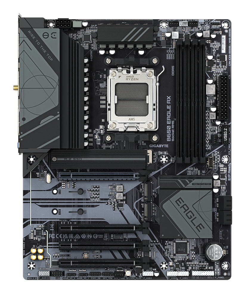 GIGABYTE B650 EAGLE AX Carte mère - AMD Ryzen série 9000, VRM 12+2+2 phases, jusqu'à 7600 MHz DDR5 (OC), 1xPCIe 5.0 + 2xPCIe 4.0 M.2, LAN GbE, WIFI 6E, USB 3.2 Gen 2