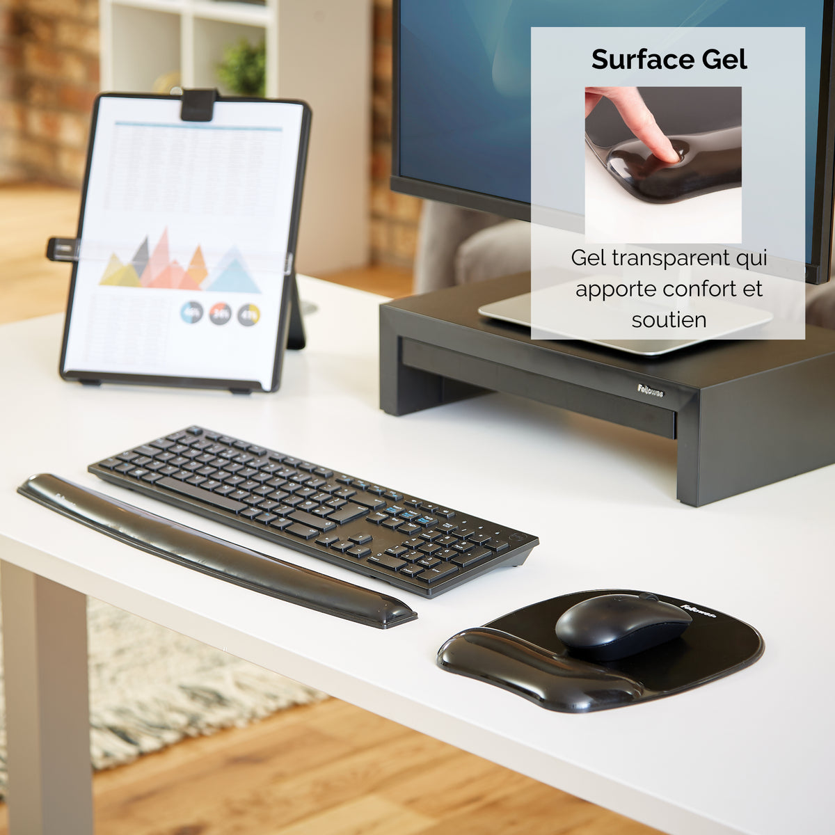 Fellowes 9112101 Tapis de Souris avec Repose-Poignet en Gel, Noir