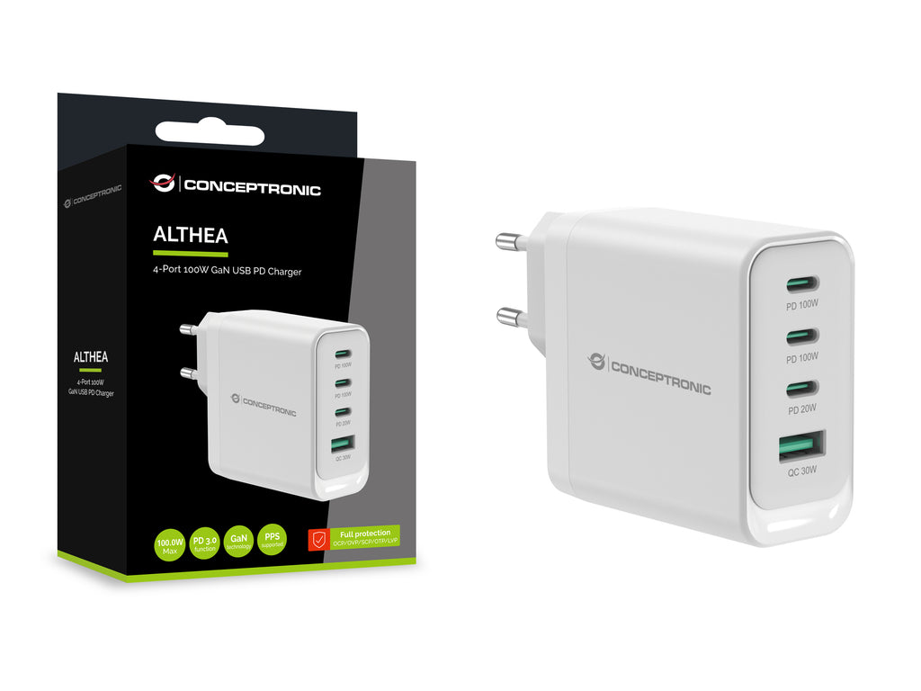 Conceptronic ALTHEA22W100 Chargeur Universel Secteur Charge Rapide, Blanc