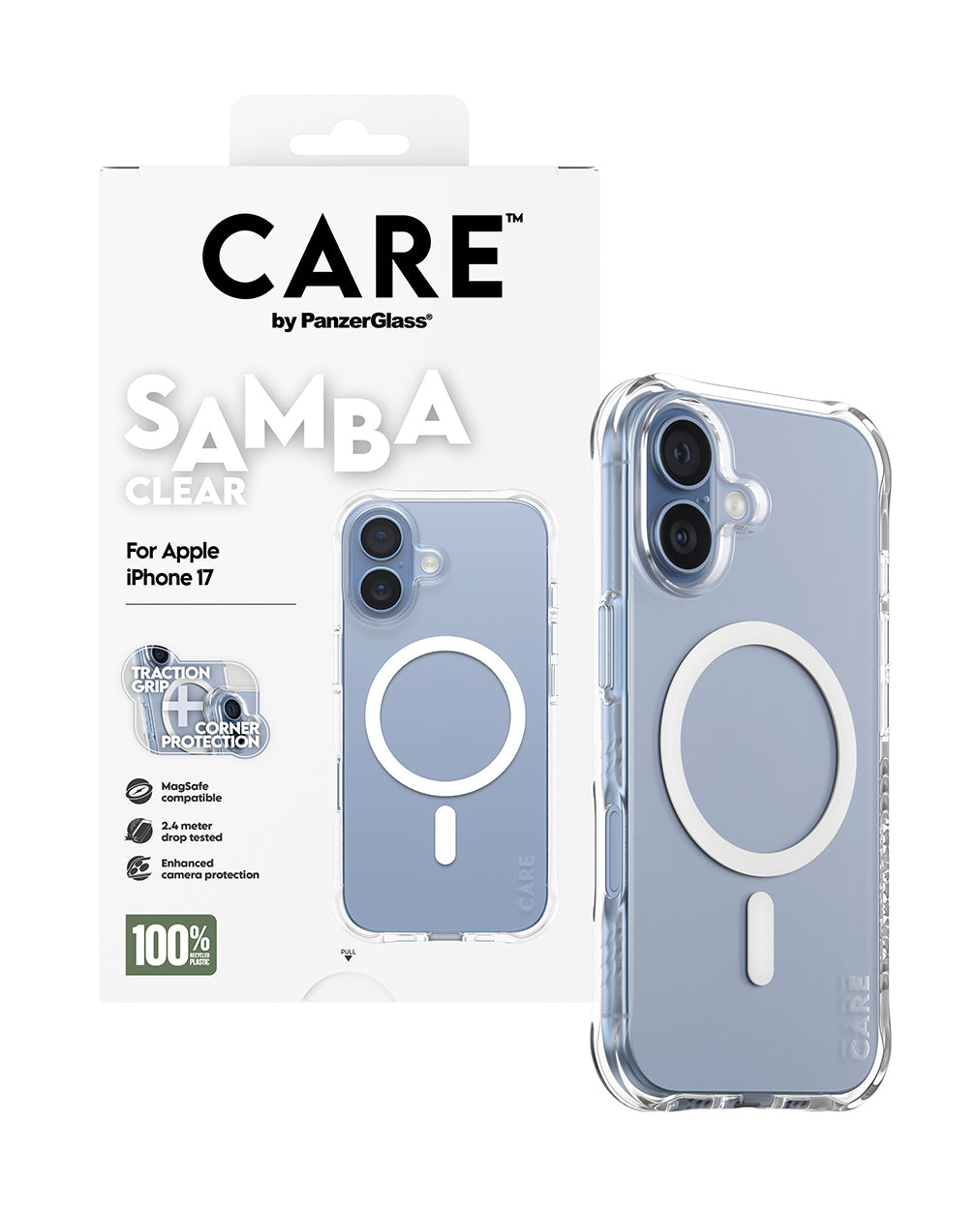 PanzerGlass CARE™ by ® Samba Case Transparent w. White MagSafe iPhone 17 coque de protection pour téléphones portables Housse
