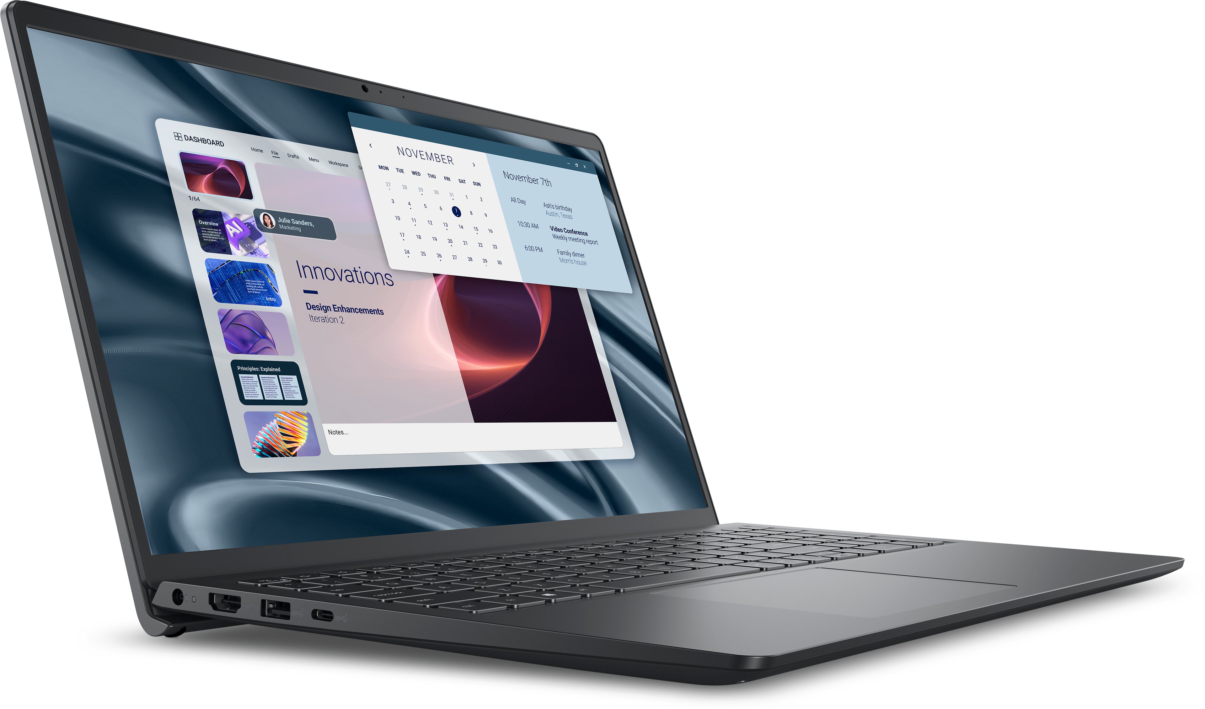DELL Pro 15 Essential PV15255 AMD Ryzen™ 3 7320U Ordinateur portable 39,6 cm (15.6") Full HD 8 Go LPDDR5-SDRAM 512 Go SSD Wi-Fi 5 (802.11ac) Windows 11 Pro Allemand Noir