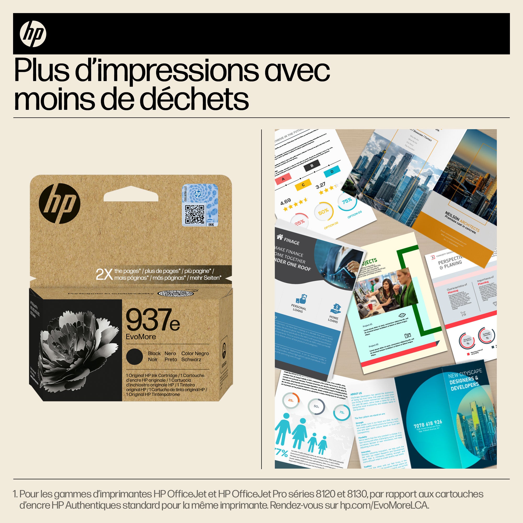 HP 937e Cartouche d’encre authentique Noir EvoMore