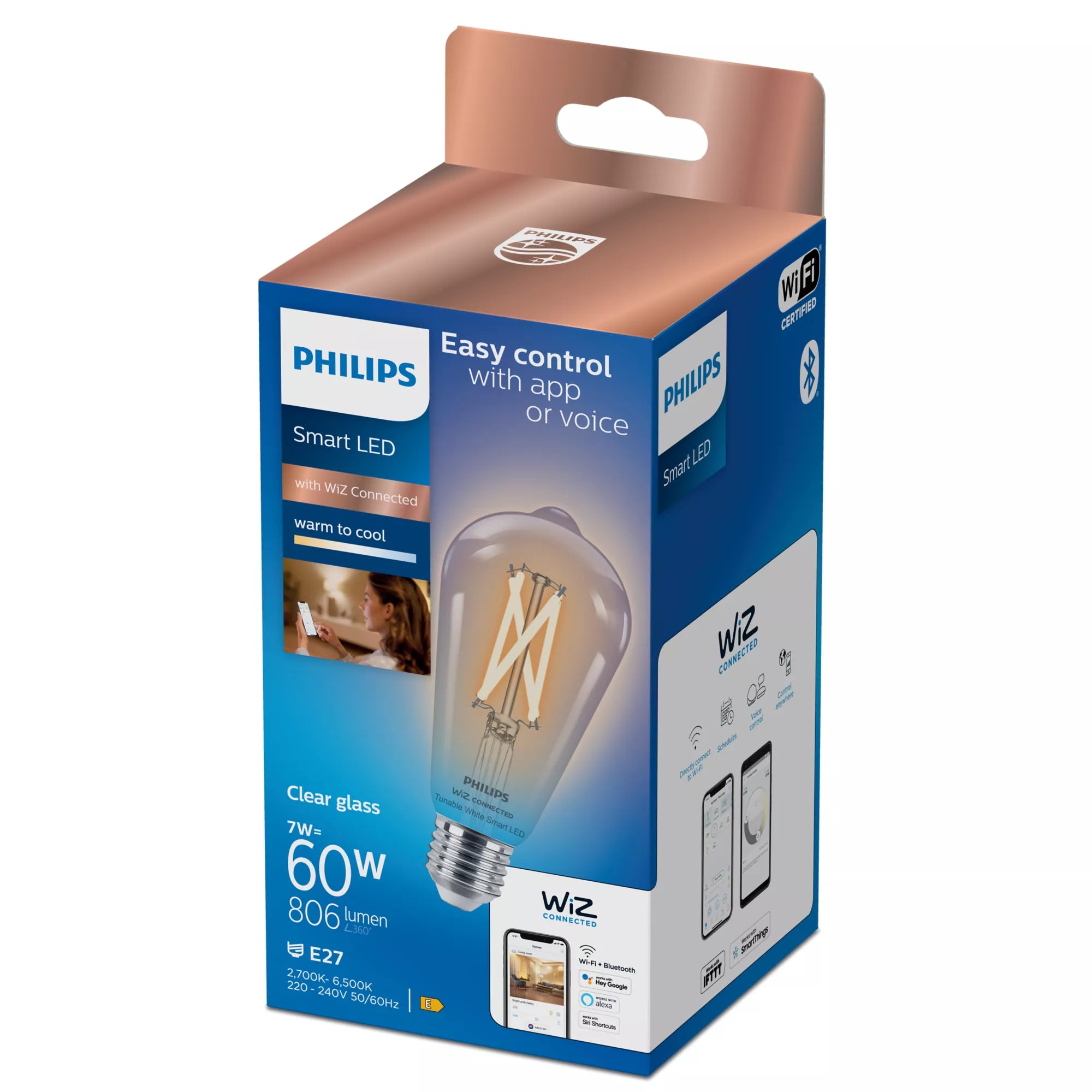 Philips Ampoule filament transparente 7 W (éq. 60 W) ST64 E27