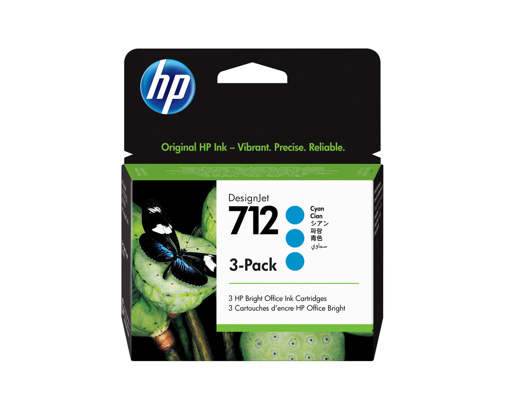 HP Pack de 3 cartouches d'encre DesignJet 712, cyan, 29 ml