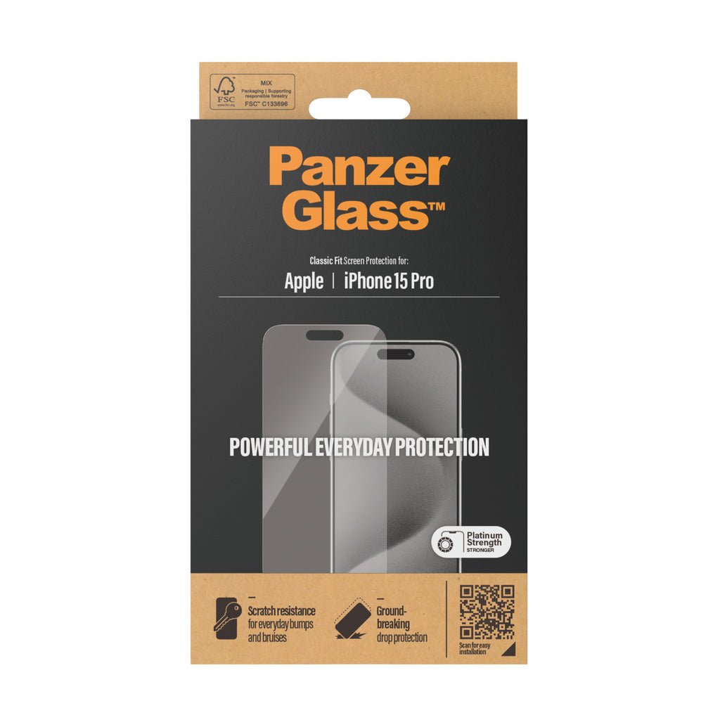 PanzerGlass ® Screen Protector iPhone 15 Pro | Classic Fit Protection d'écran transparent Apple 1 pièce(s)