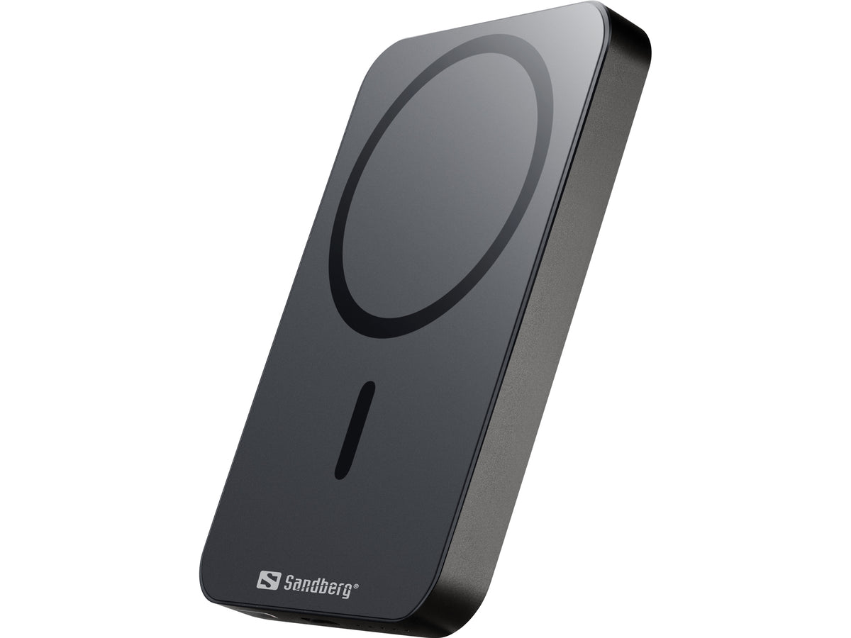 Sandberg Mag Wireless Powerbank 5000 ALU, Batterie Externe Magnétique 5000 mAh, Charge Rapide 20W USB-C et Sans Fil 15W,