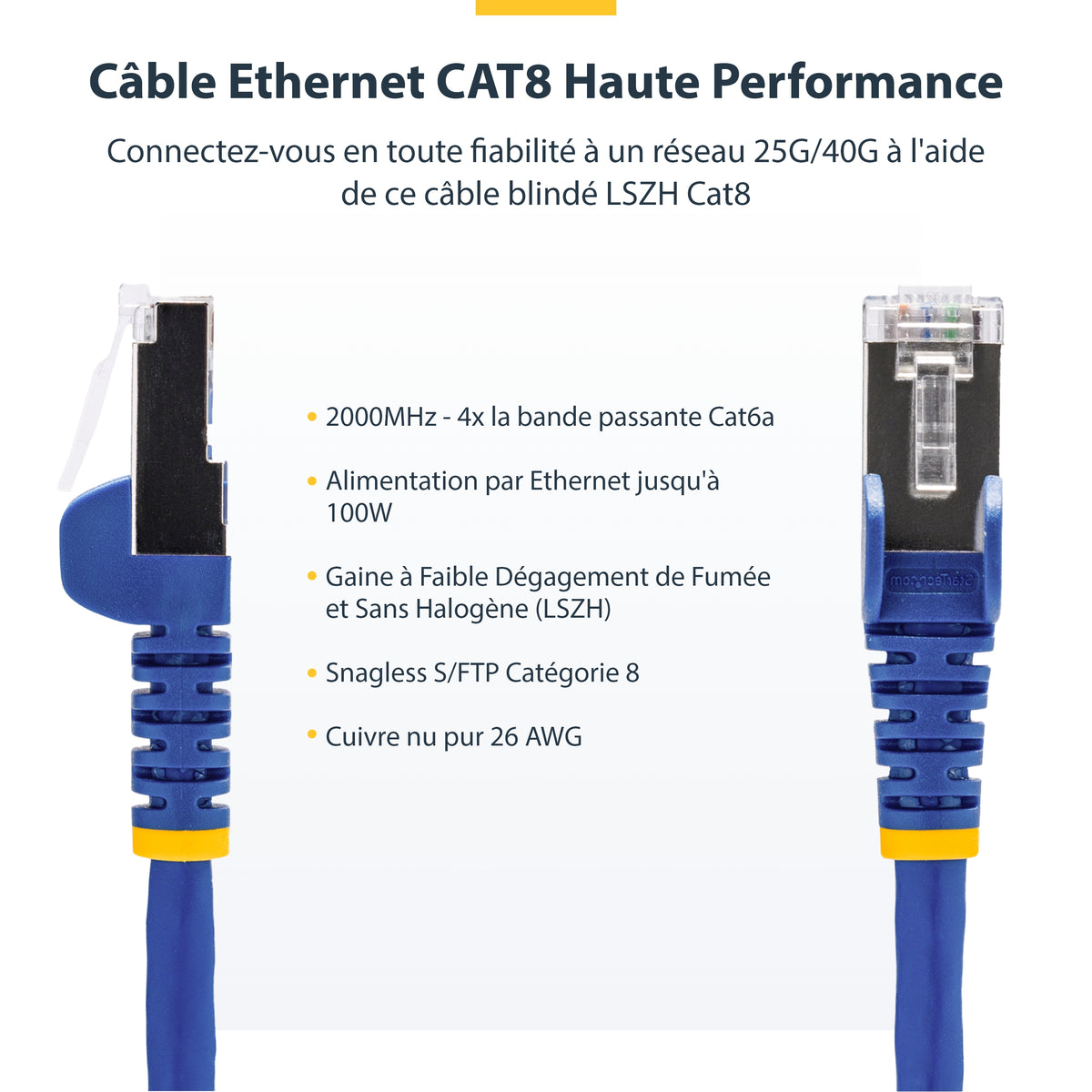 StarTech.com Câble Ethernet CAT8 Bleu de 1m, RJ45 Snagless, 25G/40G, 2000MHz, 100W PoE++, S/FTP, Fil de Cuivre Pur 26AWG