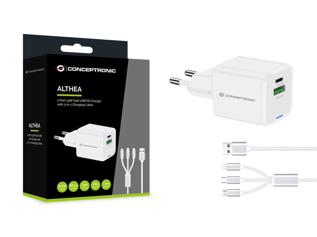 Conceptronic ALTHEA16W chargeur d'appareils mobiles Universel Blanc Secteur Charge rapide Intérieure