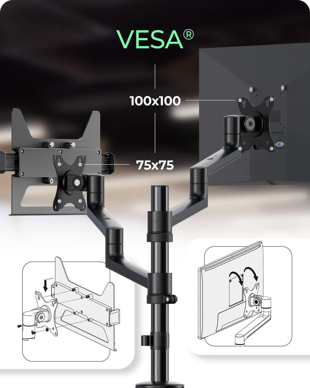 Support Bureau IB-MS622-T pour Écran jusqu'à 32 pouces et Ordinateur Portable, Noir