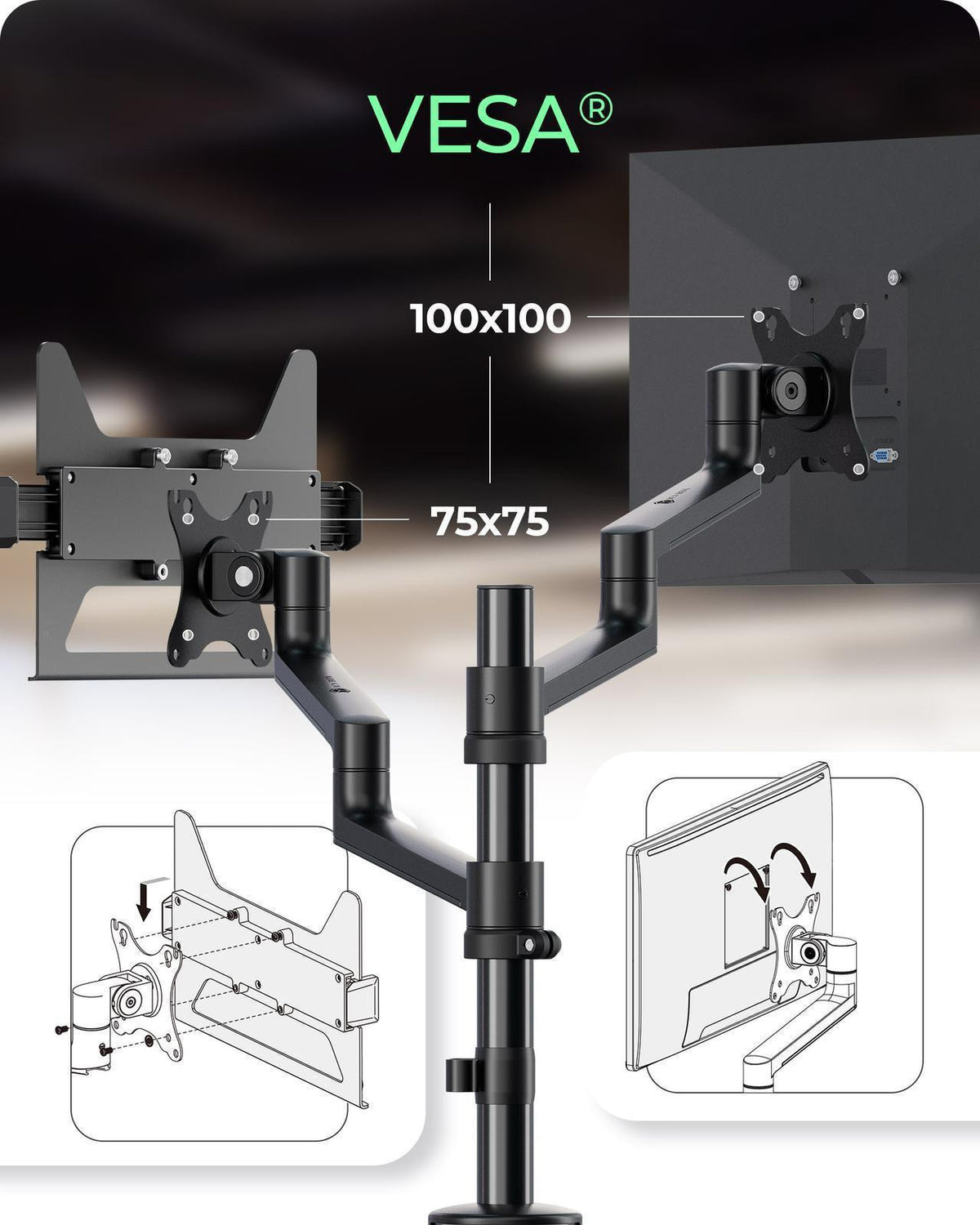 Support Bureau IB-MS622-T pour Écran jusqu'à 32 pouces et Ordinateur Portable, Noir