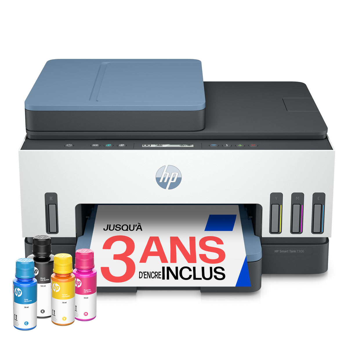 HP Smart Tank 7306 Imprimante Multifonction Couleur Sans Fil, Recto-Verso, Copieur et Scanner