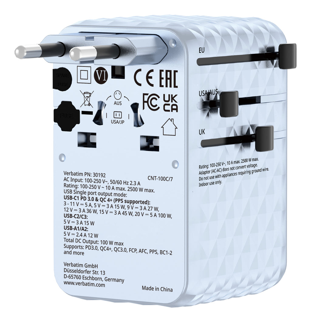 Verbatim 30192 Chargeur Universel Secteur Charge Rapide, Bleu