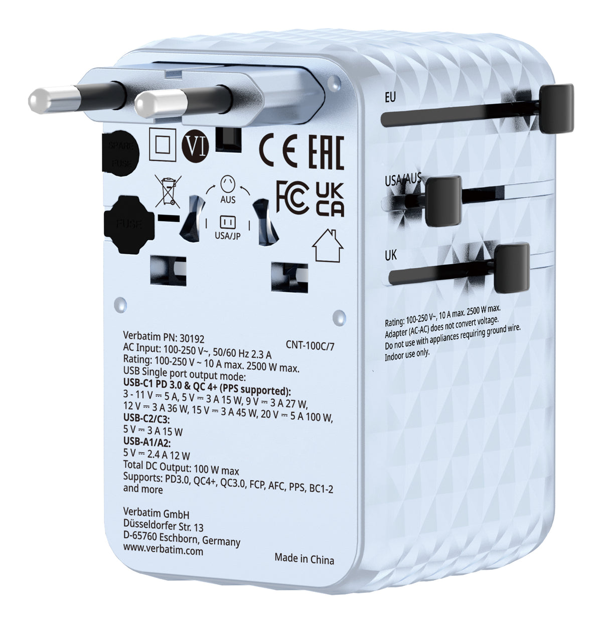 Verbatim 30192 Chargeur Universel Secteur Charge Rapide, Bleu