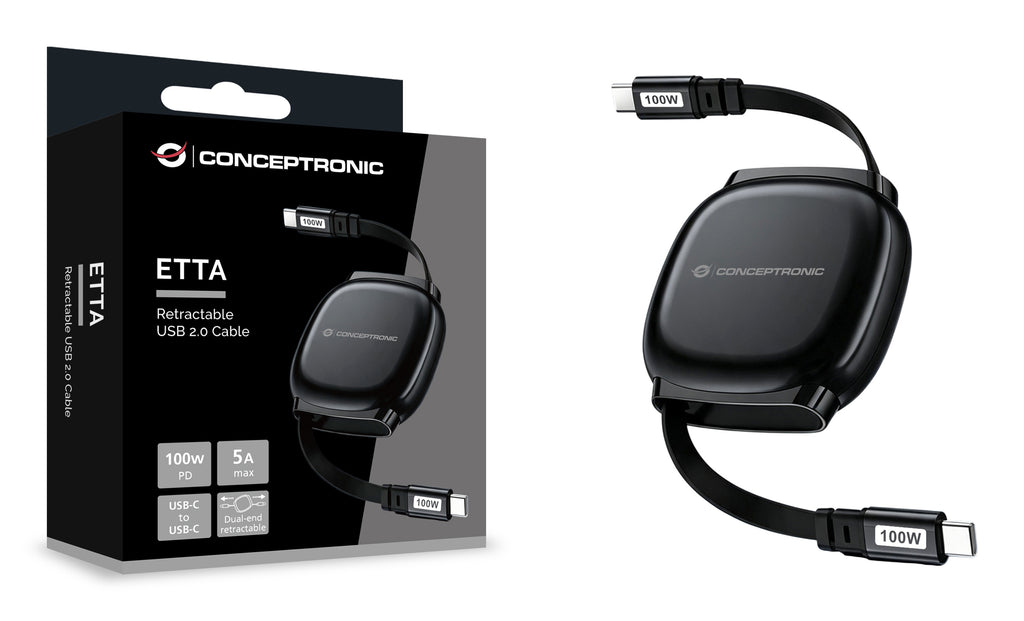 Conceptronic ETTA14B10 câble USB USB 2.0 1 m USB C 100 W Noir