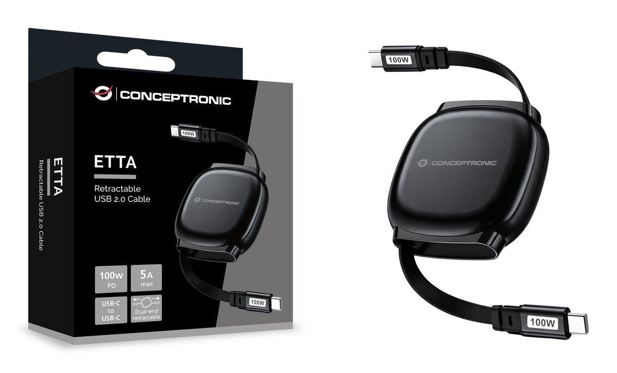 Conceptronic ETTA14B10 câble USB USB 2.0 1 m USB C 100 W Noir