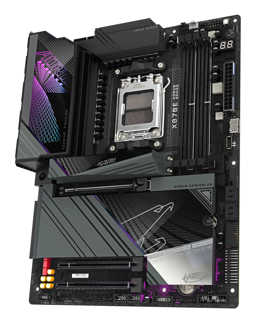 GIGABYTE X870E AORUS MASTER Carte Mère - Prend en charge les processeurs AMD Ryzen 9000, 16+2+2 phases VRM numérique, jusqu'à 8600MHz DDR5 (OC), 3xPCIe 5.0 + 1xPCIe 4.0, Wi-Fi 7, LAN 5GbE, USB 4