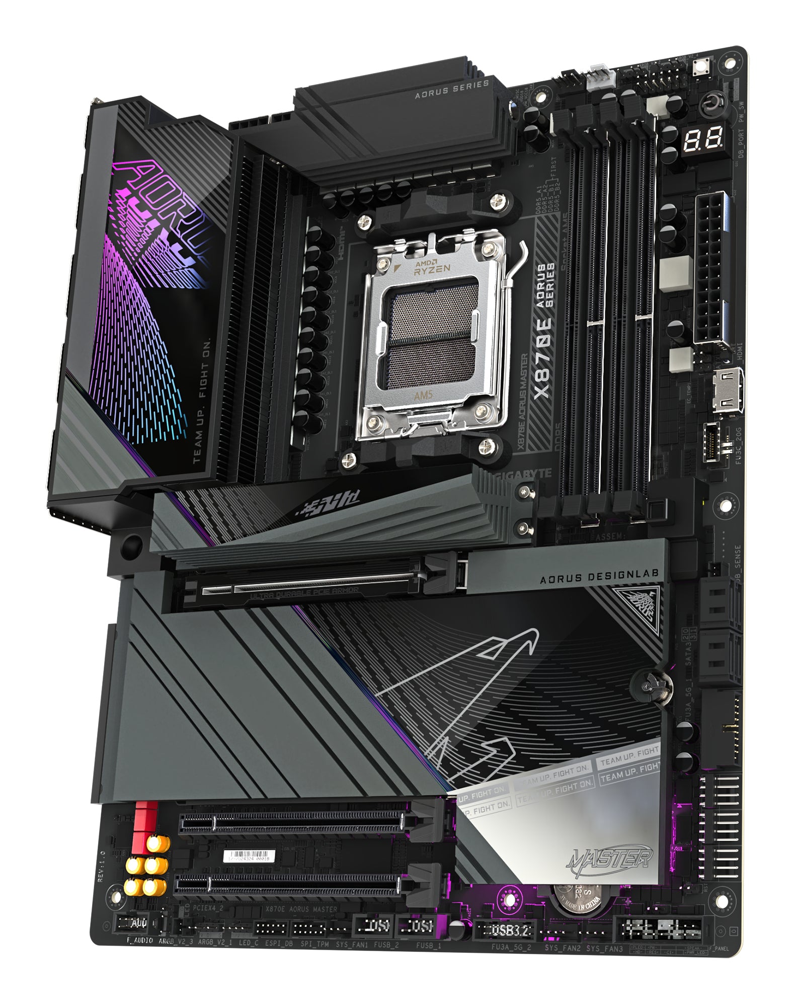 GIGABYTE X870E AORUS MASTER Carte Mère - Prend en charge les processeurs AMD Ryzen 9000, 16+2+2 phases VRM numérique, jusqu'à 8600MHz DDR5 (OC), 3xPCIe 5.0 + 1xPCIe 4.0, Wi-Fi 7, LAN 5GbE, USB 4