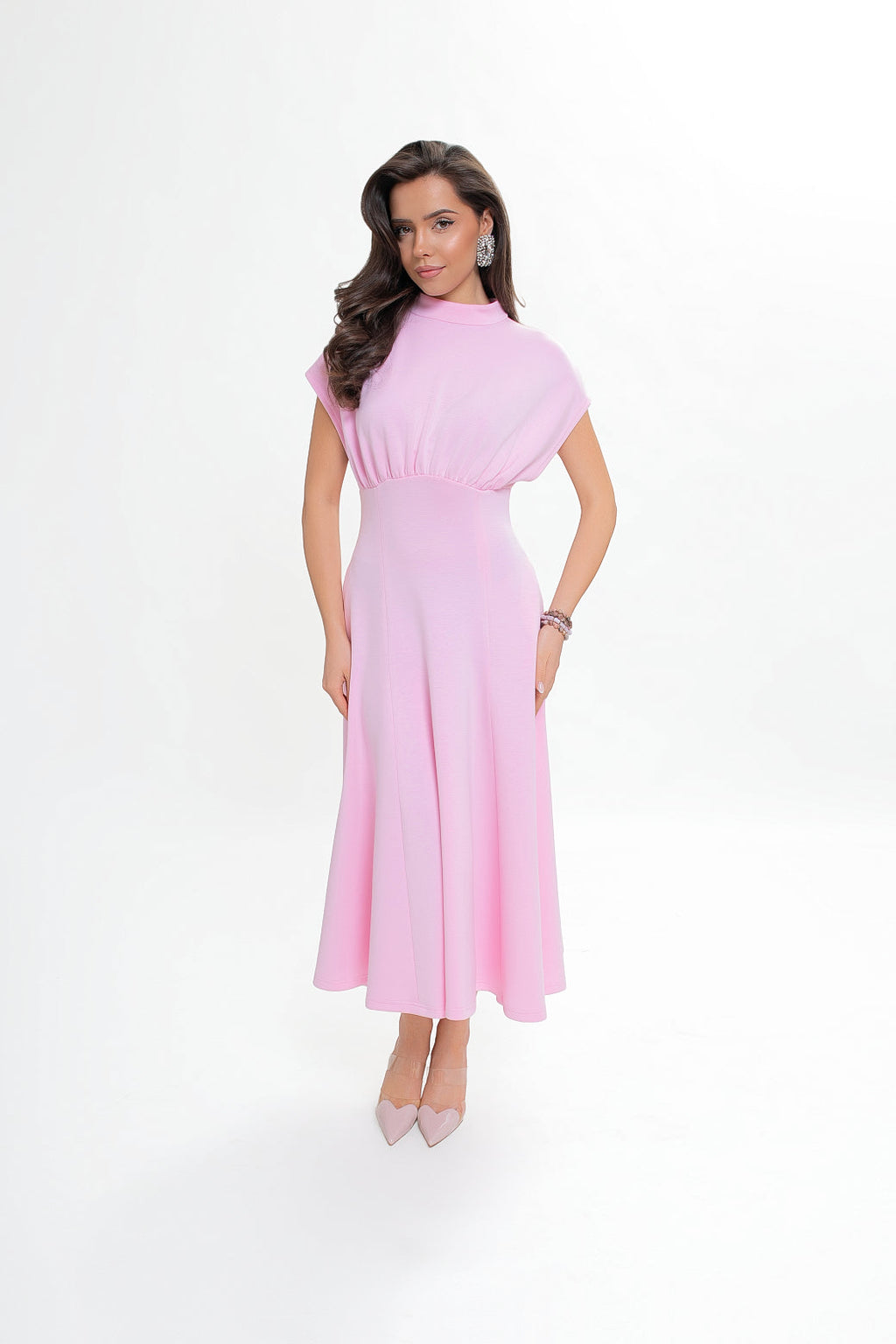 Robe midi en jersey bleu marine - évasée