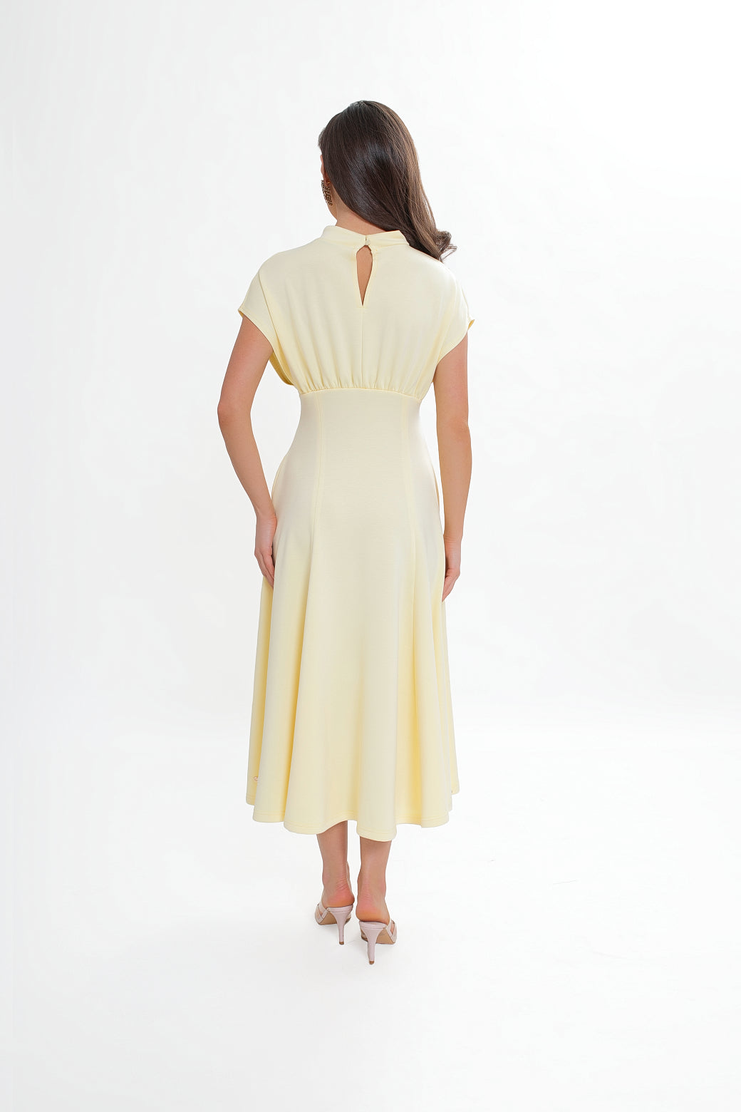 Robe midi en jersey bleu marine - évasée