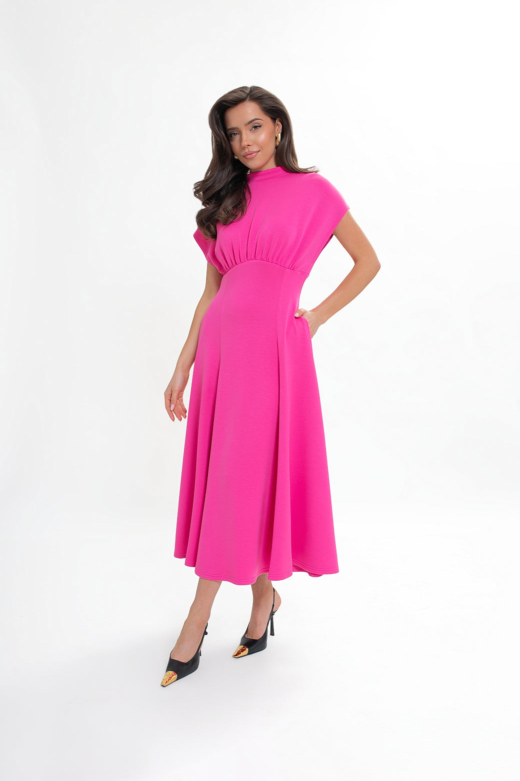 Robe midi en jersey bleu marine - évasée