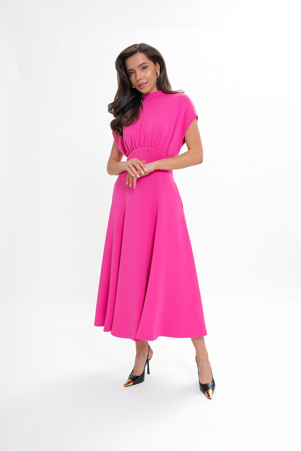 Vestido Midi em Jersey Azul Marinho Evasé