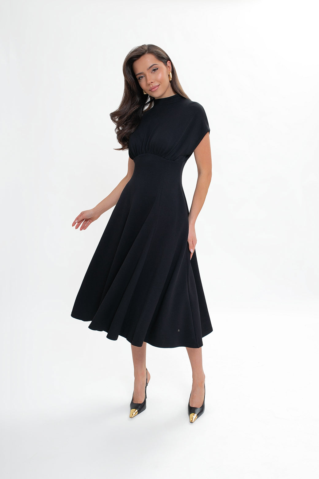 Robe midi en jersey bleu marine - évasée