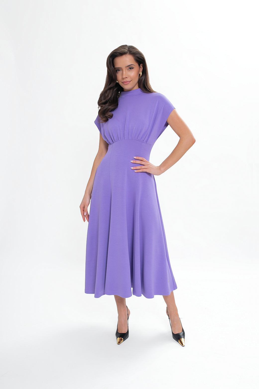 Vestido Midi em Jersey Azul Marinho Evasé