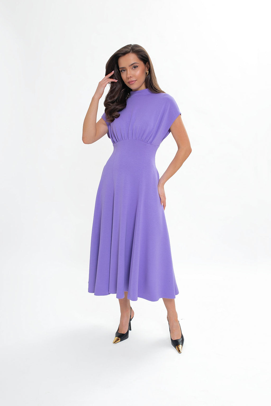Robe midi en jersey bleu marine - évasée