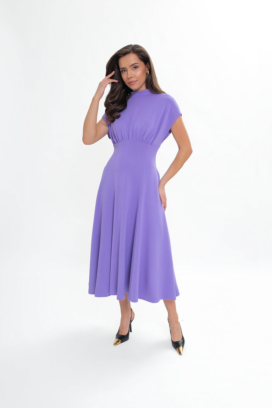 Robe midi en jersey bleu marine - évasée