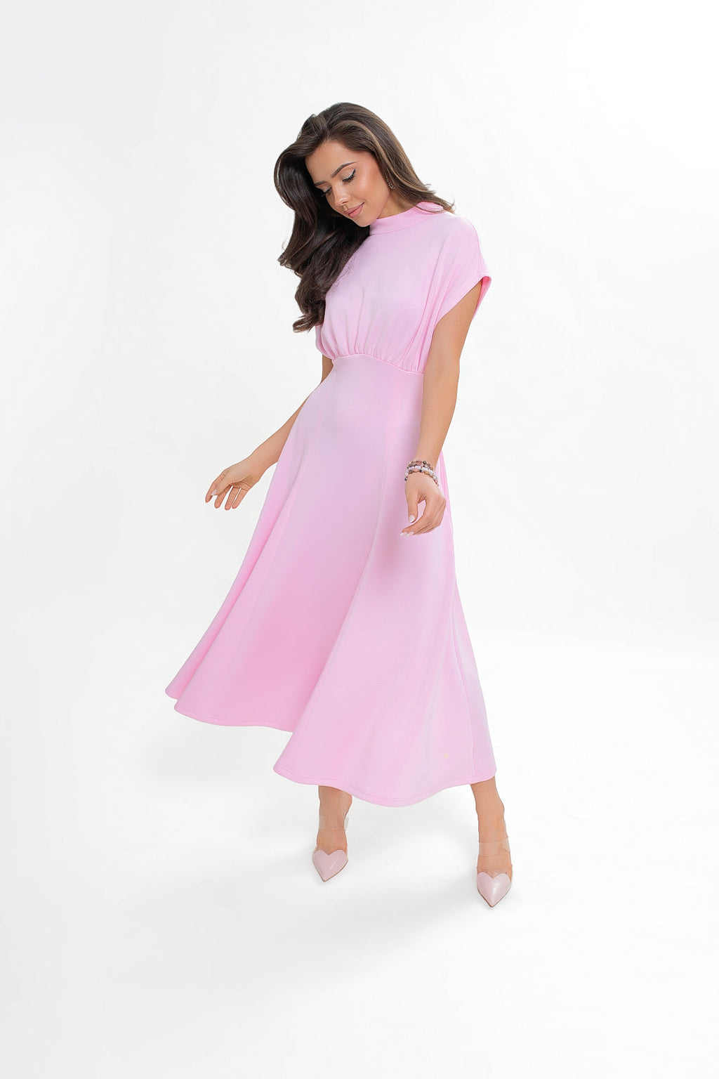 Robe midi en jersey bleu marine - évasée