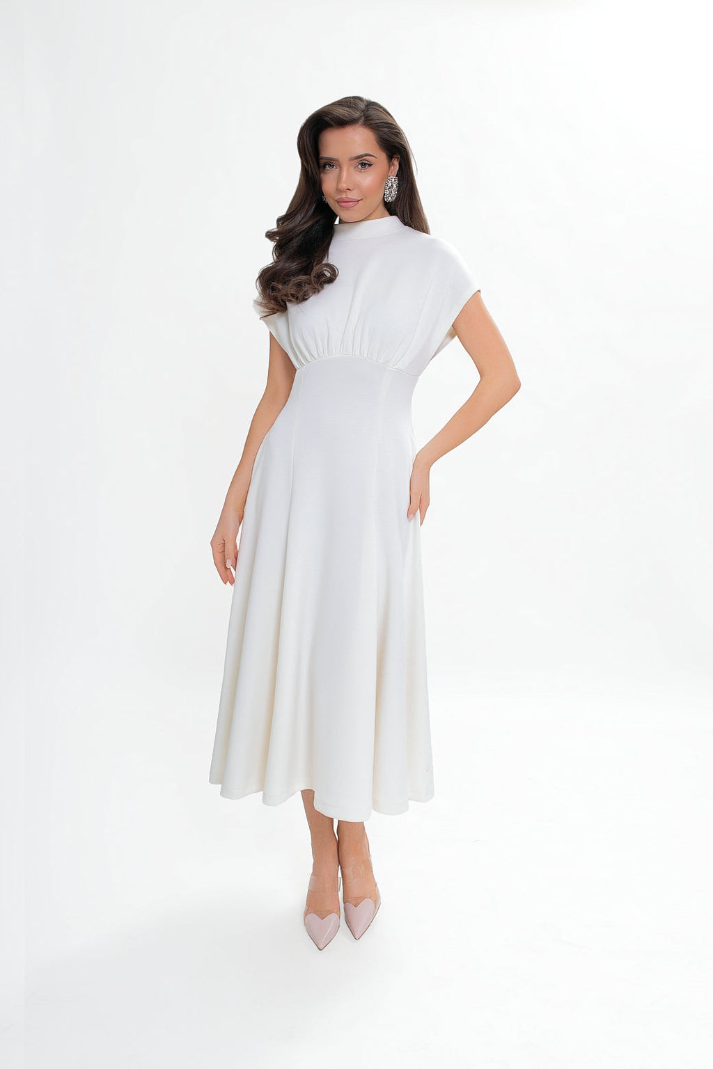 Robe midi en jersey bleu marine - évasée