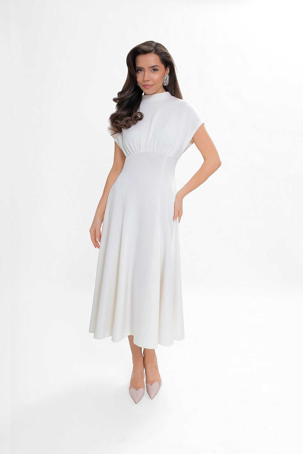 Robe midi en jersey bleu marine - évasée
