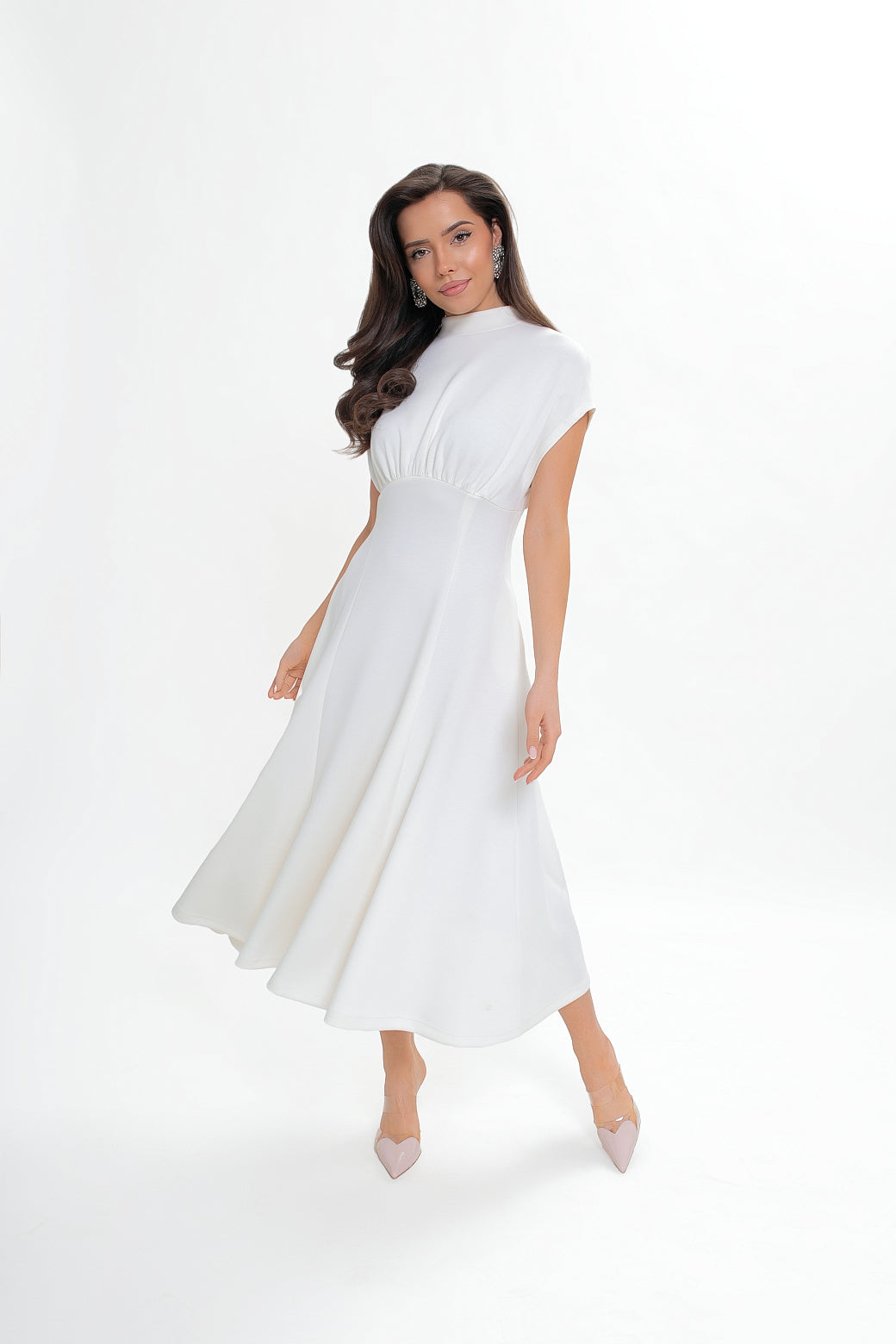 Vestido Midi em Jersey Azul Marinho Evasé
